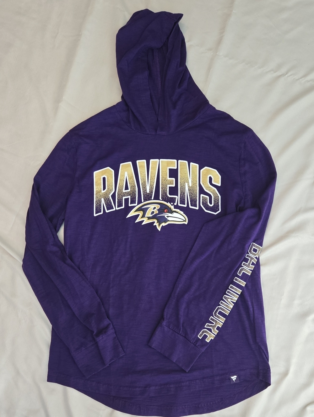 Fanatics Purple Baltimore Ravens Long Sleeve Hoodie Tee with Gold/White Logo